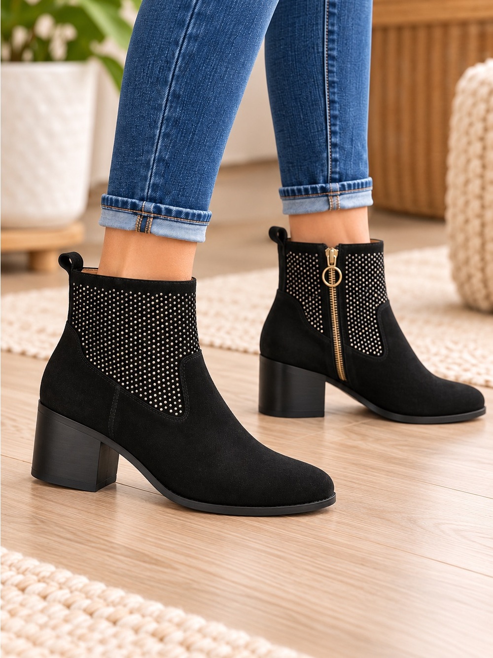 Latigo Dosa Black Suede Studded Ankle Boots Women’s 9 Western Moto Boho